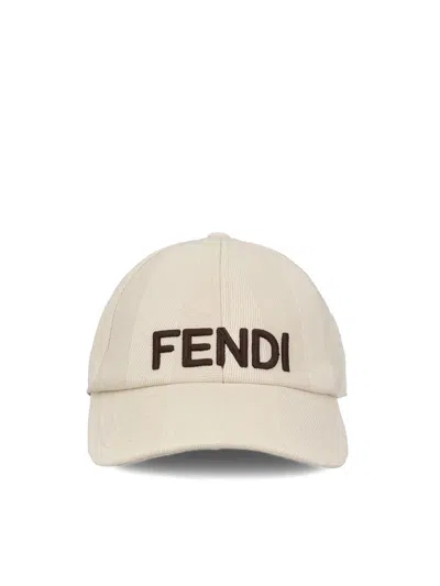 Fendi Chic Beige Cotton Baseball Cap For Women In Tan