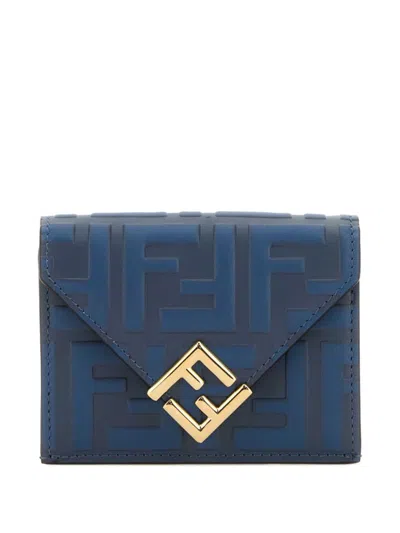 Fendi Blue Wallet With Textured Exterior In Green