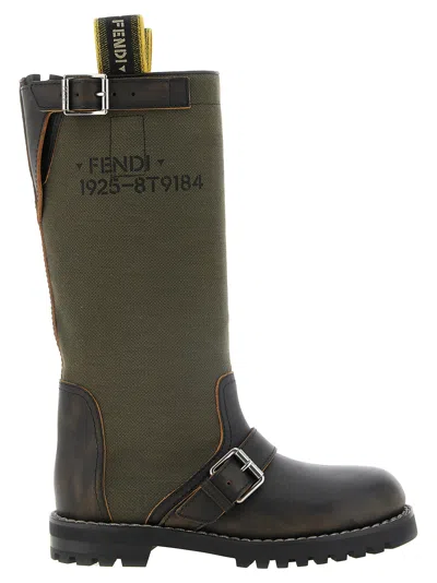 Fendi Leather Commando Ankle Boots In Brown