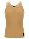 Fendi Ribbed Crew Neck Crest Tank Top In Beige