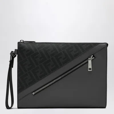 Fendi Diagonal Pouch In Grey Ff Canvas Men In Gray