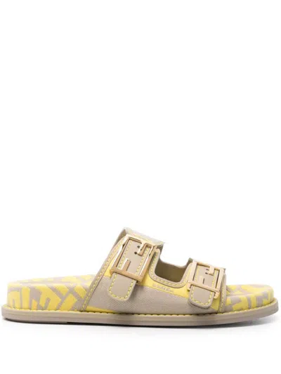 Fendi Feel Leather Sandals In Gold