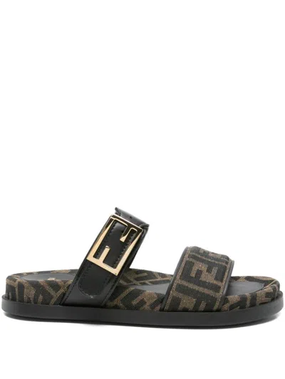 Fendi Feel Leather Sandals In Black