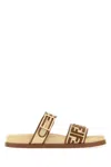 Fendi Feel Beige Raffia-effect Material Slides In Multi