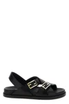 Fendi Women Black Singback Sandals With Ff Buckle Closure And Criss-crossed Straps In Leather Woman