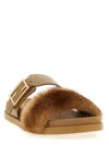 Fendi Light Brown Leather And Mink Slides