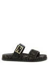 Fendi Leather Sandals With Double Strap And Buckle In Brown