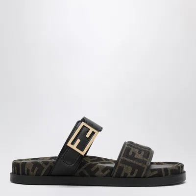 FENDI FENDI FENDI FEEL SLIDES IN BROWN FF FABRIC WOMEN