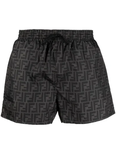 Fendi Ff Nylon Swim Shorts In Black