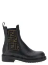 Fendi Black Leather And Ff Fabric Biker Jacket In Black