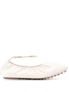 Fendi Filo Leather Ballerina Shoes In White