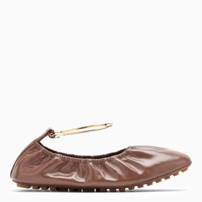 FENDI FENDI FENDI FILO JASPER-COLOURED LEATHER BALLERINA WOMEN