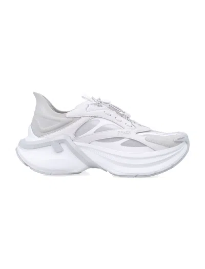 FENDI FENDI FENDI F-LIGHT WHITE LEATHER AND MESH WOMAN'S SNEAKERS