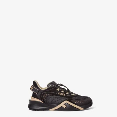 Fendi Flow Black Mesh And Suede Low Tops In Multicolor