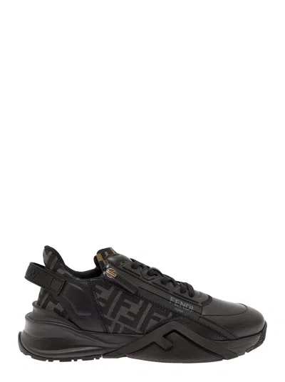 FENDI FENDI MEN 'FENDI FLOW' BLACK LOW-TOP SNEAKER WITH LOGO DETAIL IN LEATHER MAN