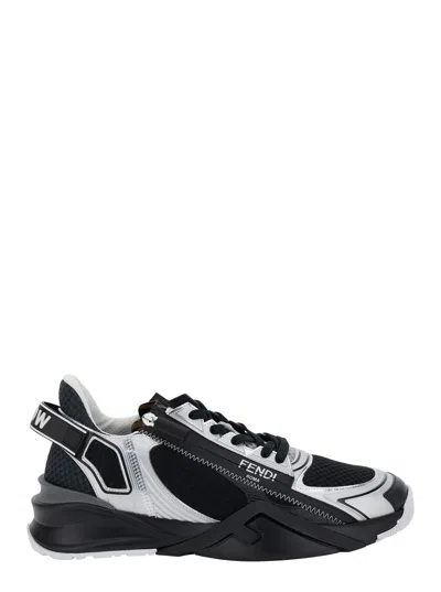 FENDI FENDI MEN 'FENDI FLOW' BLACK SNEAKERS WITH LOGO LETTERING ON SIDE AND HEEL IN TECH FABRIC MAN