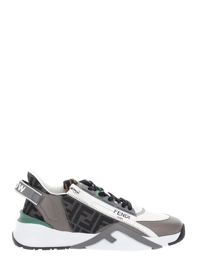 FENDI FENDI MEN 'FENDI FLOW' M;ULTICOLOR RUNNING SNEAKERS WITH FF JACQUARD IN LEATHER MAN