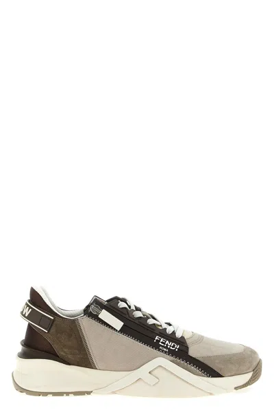 Fendi Flow Sneaker In Beige Nubuck In Brown