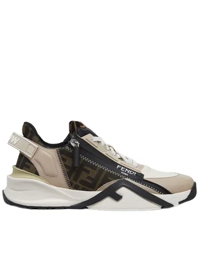 Fendi Beige Leather Sneakers With Ff Motif In Brown
