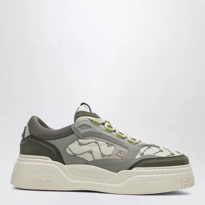 Fendi Force Sneaker In White Leather And Green Nubuck Men In Multicolor