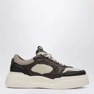 FENDI FENDI FENDI FORCE SNEAKERS IN BLACK/MILK/BEIGE MEN