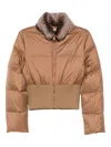Fendi Short Padded Down Jacket With Shearling Collar Clothing In Brown