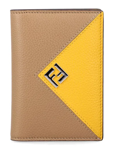 Fendi Lui Leather Card Holder In Yellow