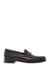 Fendi Man's Black Leather Loafers With Ff Insert In Multicolor