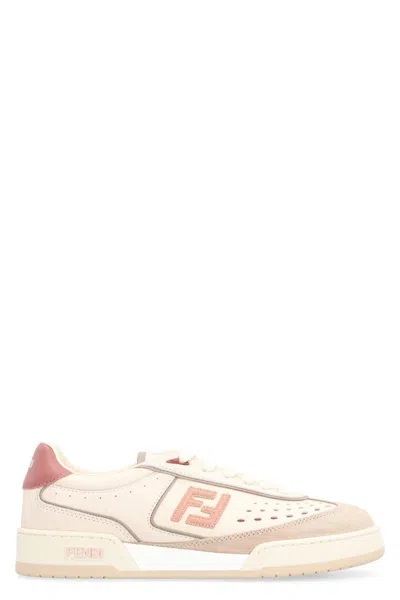 Fendi Leather Sneakers With Contrast Heel Tab In Pink