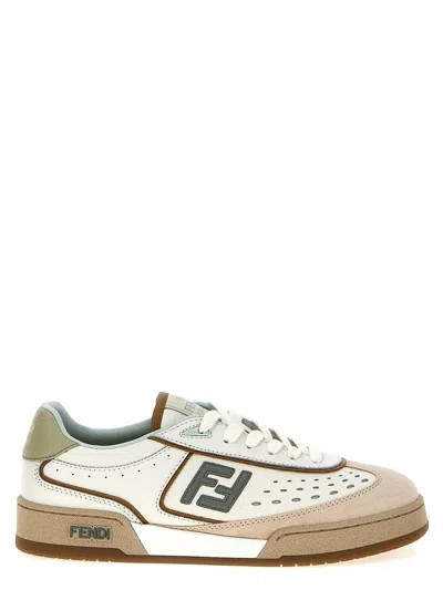 Fendi Match Leather Sneakers In Green