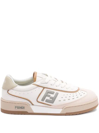 Fendi Uwhi Sage Linen Leather Sneakers In Neutral