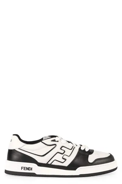 Fendi Leather Sneakers With Ff Lateral Logo In Black