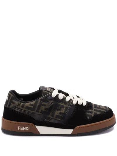 Fendi Match Ff Jacquard Fabric And Suede Sneakers In Black