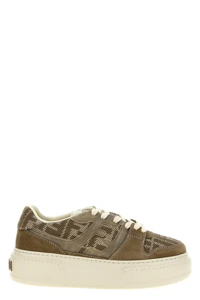 FENDI Match canvas and suede low-top sneakers フェンディ Fendi Match Canvas And Suede Low-top Sneakers In Beige