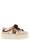 Fendi Low Top Platform Shoes In Pink Leather With Charm In Neutral