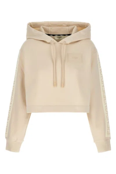 Fendi ' Mirror' Cropped Hoodie In Neutral