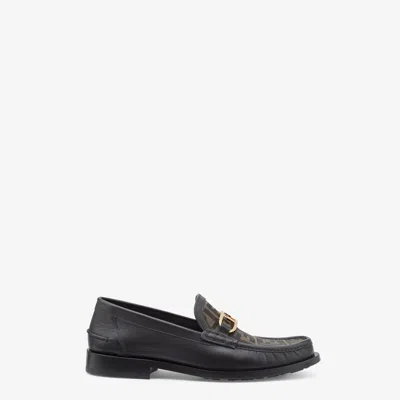 Fendi O'lock Ff Jacquard Vamp Loafer In Black/brown