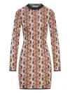 Fendi Shiny Jacquard Viscose Mini Dress With Geometric Pattern In Brown