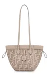 Fendi Women Origami Mini Leather And Denim-effect Ff Jacquard Transformable Mini-bag In Gold