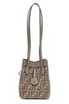 Fendi Women Origami Mini Leather And Denim-effect Ff Jacquard Transformable Mini-bag In Gold