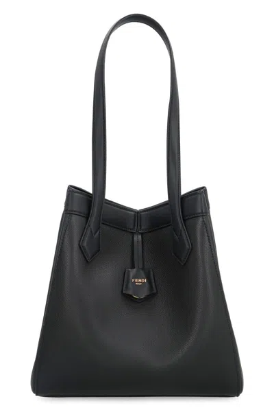 Fendi Origami Pebbled Leather Tote In Black