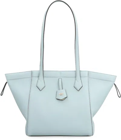 Fendi Origami Pebbled Leather Tote In Blue