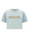 Fendi Grosgrain Logo Cropped T-shirt In Blue