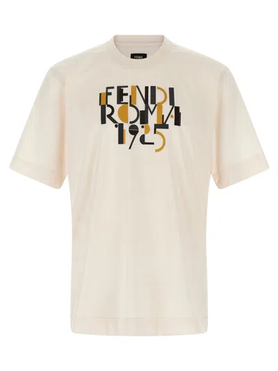 Fendi Roma 1925 Print Cotton T-shirt Clothing In White