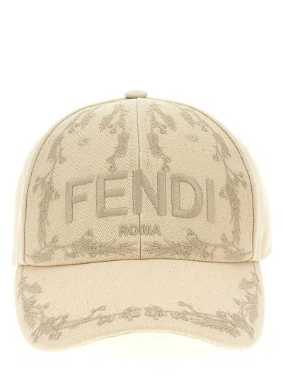 Fendi Rome Curved Brim Baseball Cap In White