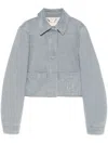 Fendi Logo Stamp Cropped Denim Jacket In Grey