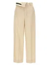 Fendi Wide Leg Gabardine Trousers With Cropped Length In Beige