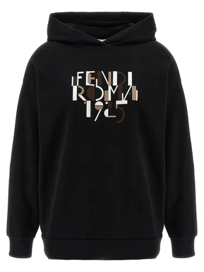 Fendi Roma Logo Hooded Sweatshirt In Black