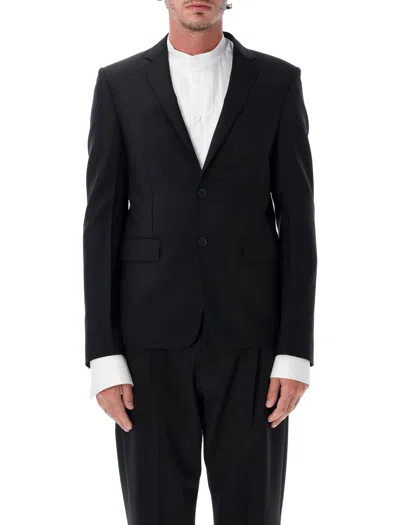 Fendi Moha Ir Single-breasted Slim-fit Blazer With Removable Internal Strap And Contrast Cuff Embroi In Black