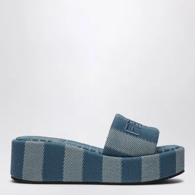 FENDI FENDI FENDI SUNSHINE SLIDE IN BLUE DENIM-EFFECT JACQUARD WOMEN